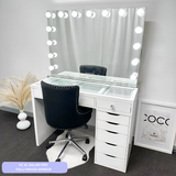 VC SINGLE LEG TABLE TOP ONLY - GLASS TOP - Add to your Ikea Alex drawers. OPTION TO ADD MIRROR