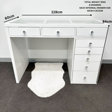 SPRING SALE! 12% OFF! 8 DRAWER VANITY TABLE - GLASS TOP / WHITE DRAWERS - OPTION TO ADD MIRROR
