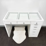 VC SINGLE LEG TABLE TOP ONLY - GLASS TOP - Add to your Ikea Alex drawers. OPTION TO ADD MIRROR