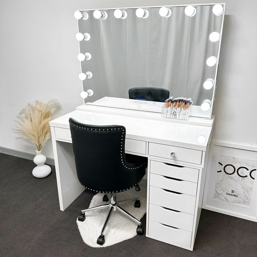 VC SINGLE LEG TABLE TOP ONLY - WHITE TOP - Add to your Ikea Alex drawer. OPTION TO ADD MIRROR