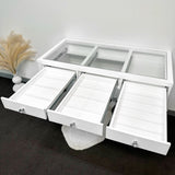 SPRING SALE! 12% OFF! 8 DRAWER VANITY TABLE - GLASS TOP / WHITE DRAWERS - OPTION TO ADD MIRROR