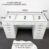 VC TABLE TOP ONLY - GLASS TOP - Add to your Ikea Alex drawers. OPTION TO ADD MIRROR