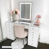 LOW STOCK!!!! 15% OFF! 13 DRAWER VANITY TABLE - GLASS TOP/WHITE DRAWERS - OPTION TO ADD MIRROR