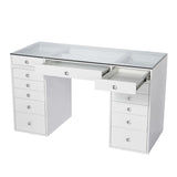 LOW STOCK!!!! 15% OFF! 13 DRAWER VANITY TABLE - GLASS TOP/WHITE DRAWERS - OPTION TO ADD MIRROR