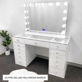 VC 13 DRAWER VANITY TABLE - GLASS TOP/WHITE DRAWERS - OPTION TO ADD MIRROR