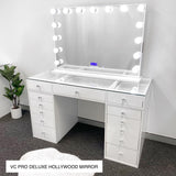 LOW STOCK!!!! 15% OFF! 13 DRAWER VANITY TABLE - GLASS TOP/WHITE DRAWERS - OPTION TO ADD MIRROR