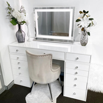 VC 13 DRAWER VANITY TABLE - WHITE TOP/WHITE DRAWERS - OPTION TO ADD MIRROR - PRE ORDER - DUE MAY 7TH 2024