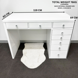 8 DRAWER VANITY TABLE - WHITE TOP/WHITE DRAWERS - OPTION TO ADD MIRROR