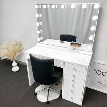 8 DRAWER VANITY TABLE - WHITE TOP/WHITE DRAWERS - OPTION TO ADD MIRROR