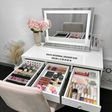 8 DRAWER VANITY TABLE - WHITE TOP/WHITE DRAWERS - OPTION TO ADD MIRROR