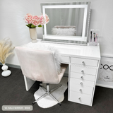 8 DRAWER VANITY TABLE - WHITE TOP/WHITE DRAWERS - OPTION TO ADD MIRROR