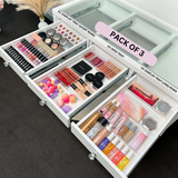 8 DRAWER VANITY TABLE - GLASS TOP / WHITE DRAWERS - OPTION TO ADD MIRROR