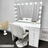 8 DRAWER VANITY TABLE - WHITE TOP/WHITE DRAWERS - OPTION TO ADD MIRROR