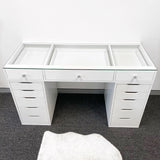 VC TABLE TOP ONLY - GLASS TOP - Add to your Ikea Alex drawers. OPTION TO ADD MIRROR