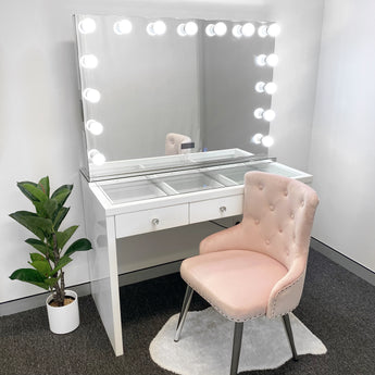 VC 3 DRAWER VANITY TABLE - GLASS TOP - OPTION TO ADD MIRROR