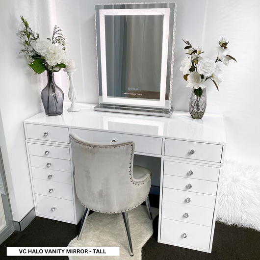 Vanity mirror and outlet table