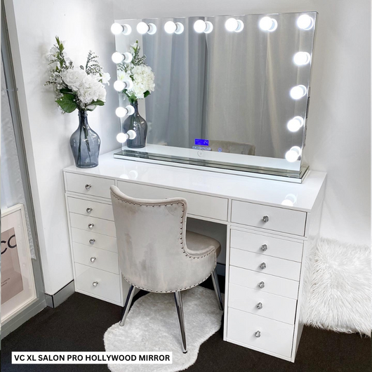 VC 13 DRAWER VANITY TABLE - WHITE TOP/WHITE DRAWERS - OPTION TO ADD MI –  Vanity Collections