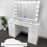 VC 13 DRAWER VANITY TABLE - GLASS TOP/WHITE DRAWERS - OPTION TO ADD MIRROR - PRE ORDER DEC 2023