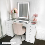 VC 13 DRAWER VANITY TABLE - GLASS TOP/WHITE DRAWERS - OPTION TO ADD MIRROR