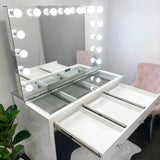 VC 3 DRAWER VANITY TABLE - GLASS TOP - OPTION TO ADD MIRROR