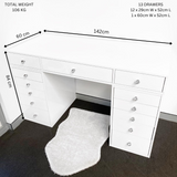 VC 13 DRAWER VANITY TABLE - WHITE TOP/WHITE DRAWERS - OPTION TO ADD MIRROR